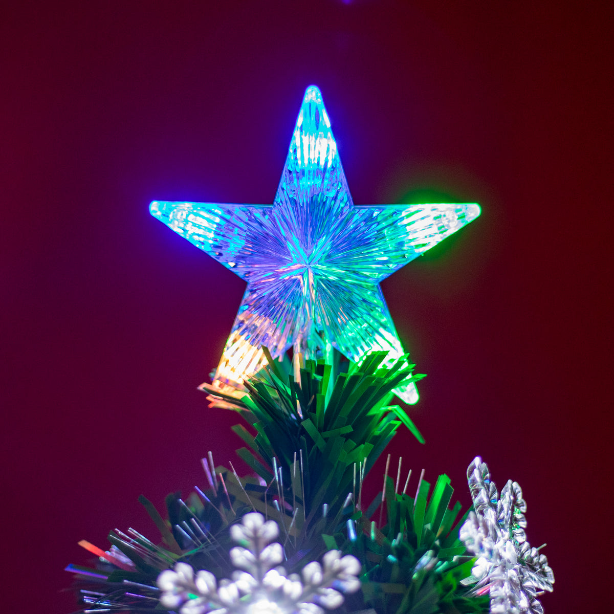 Snowflake Fibre Optic Christmas Tree with White LED Lights 2-6ft