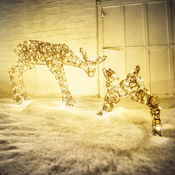 Christmas Reindeer Lights 1M Grey Weave Light Up Mother & Baby with