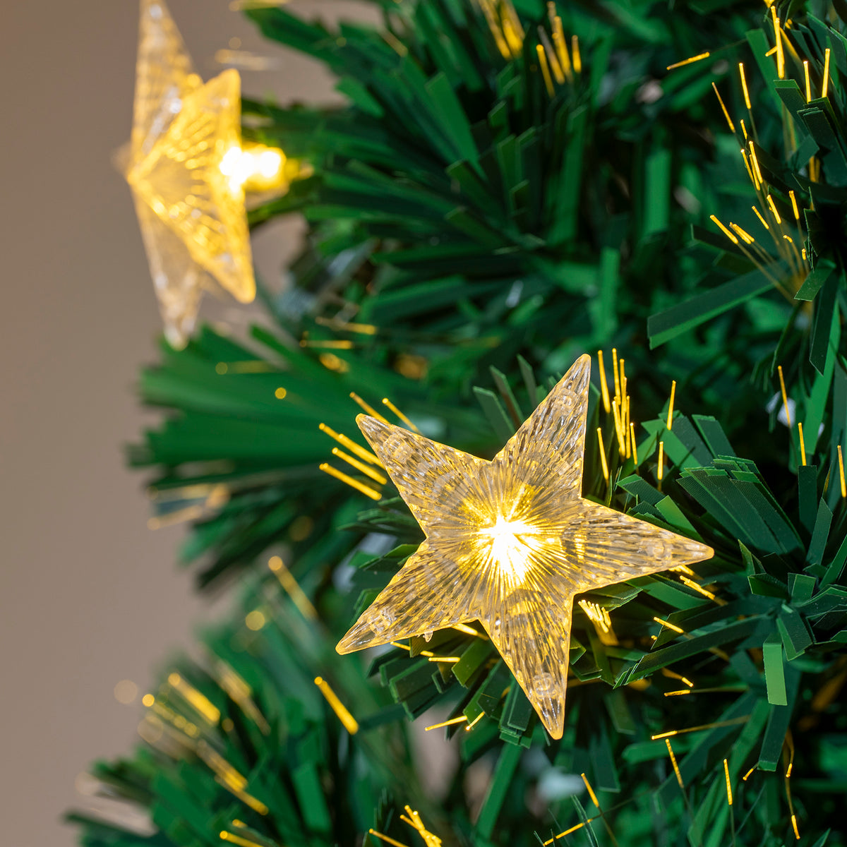 2ft - 6ft Green Fibre Optic Christmas Tree with Warm White Fibre Optics, LED Lights and Stars