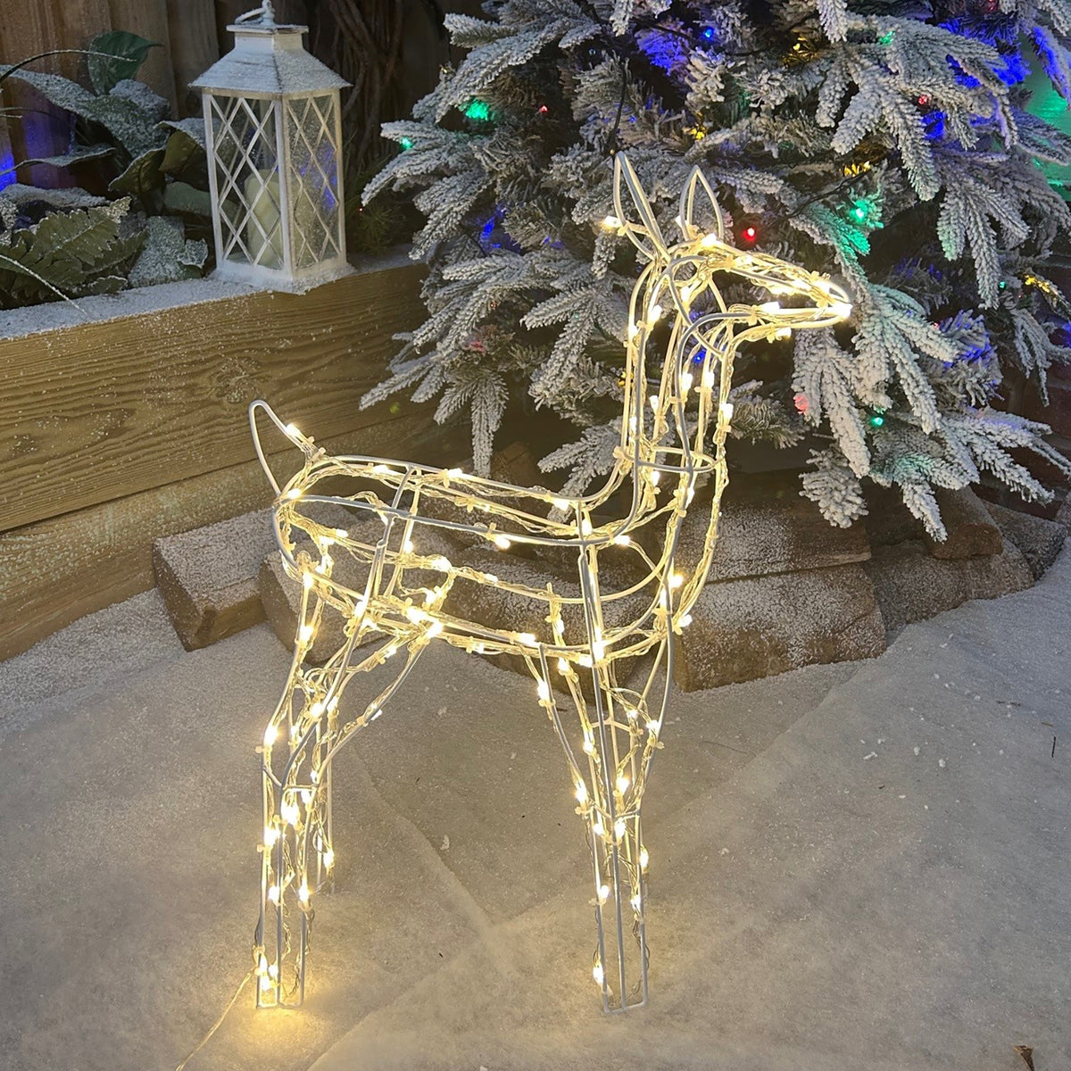 Pre-Lit Christmas Reindeer Light - 60CM White Wire Light Up Baby Fawn with 90 White LEDs