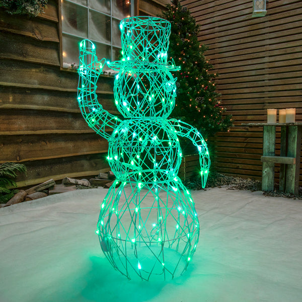 Christmas Snowman Lights 1M Colour Changing White Wicker Snowmen wit