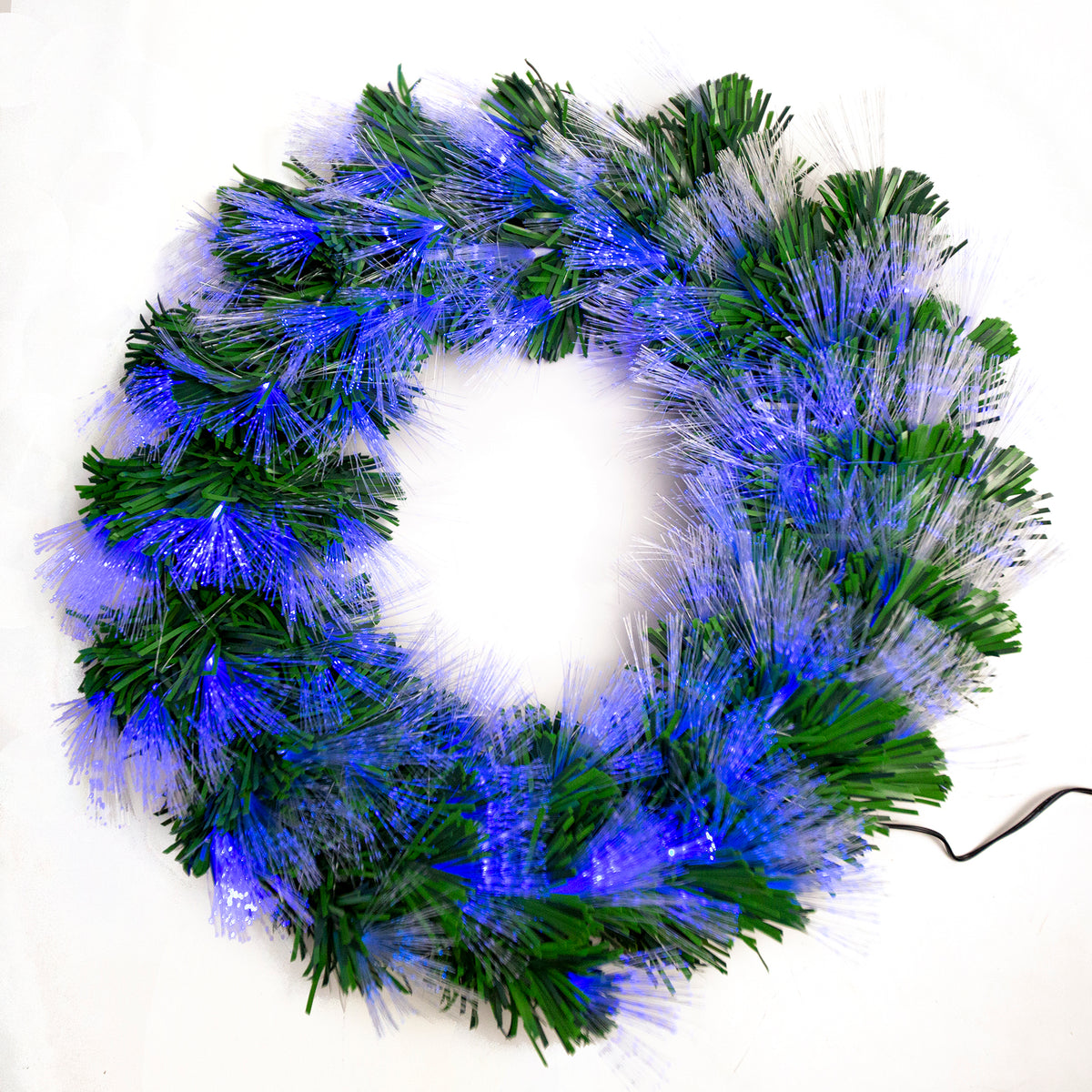 Christmas Wreath with Blue Fibre Optics - Green 60cm