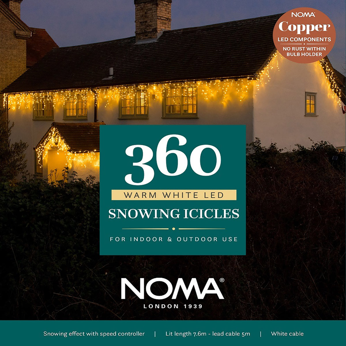 Noma Christmas 144, 240, 360, 480, 720, 960 Snowing Icicle LED Lights with White Cable - Warm White