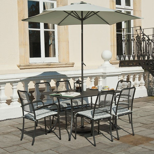 Alexander Rose Portofino 6 Seater Metal Garden Furniture Set with Rectangular Table, Armchairs &amp; Side Chairs
