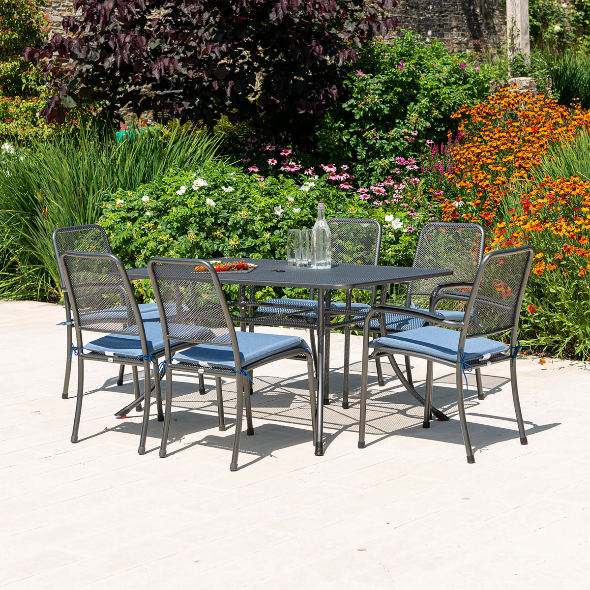 Alexander Rose Portofino 6 Seater Metal Garden Furniture Set with Rectangular Table, Armchairs &amp; Side Chairs