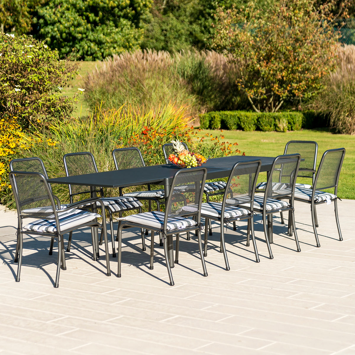 Alexander Rose Portofino 10 Seater Metal Garden Furniture Set with Extending Rectangular Table, Armchairs &amp; Side Chairs