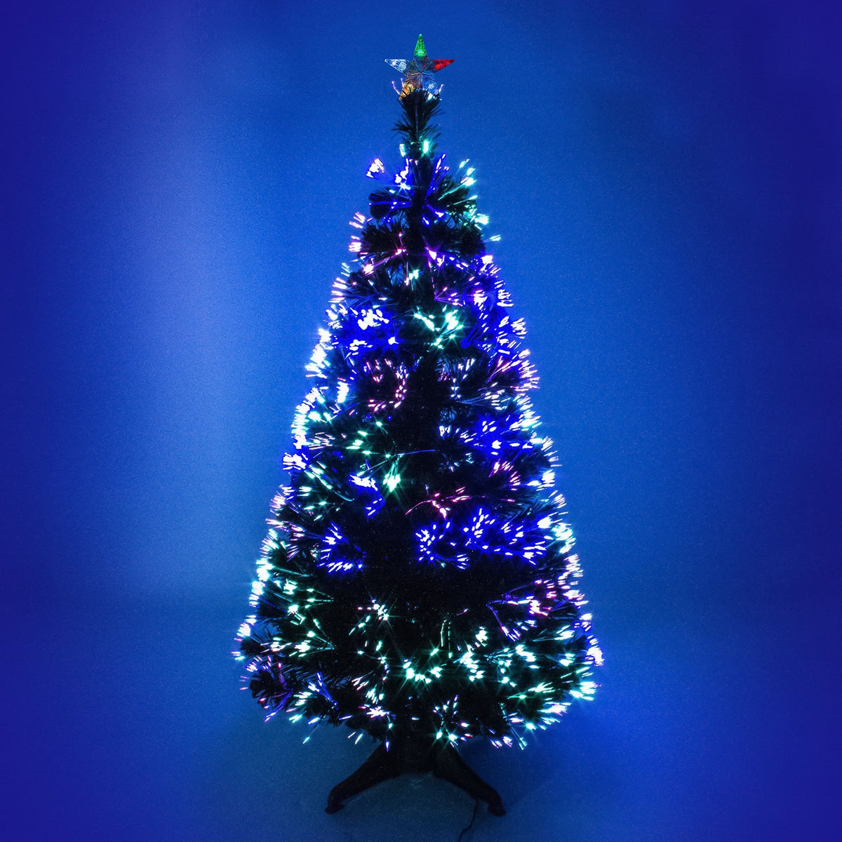 Green Fibre Optic Christmas Tree 2ft to 6ft with Multicoloured Fibre Optic Lights