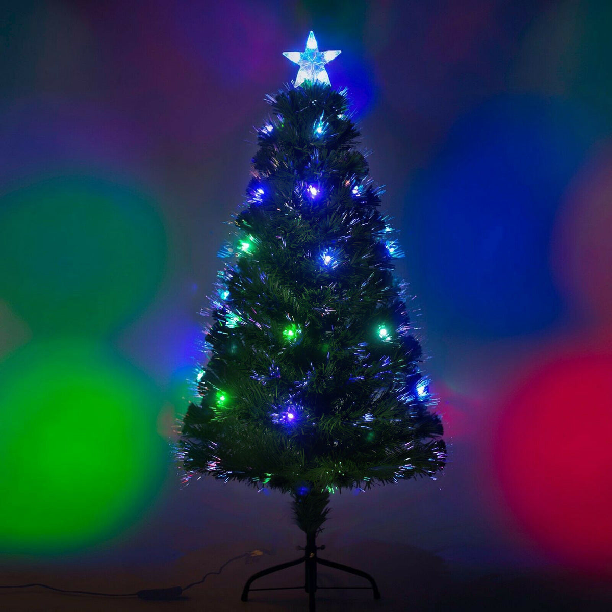 Green Fibre Optic Christmas Tree 2ft to 7ft with Multi Coloured LED Lights