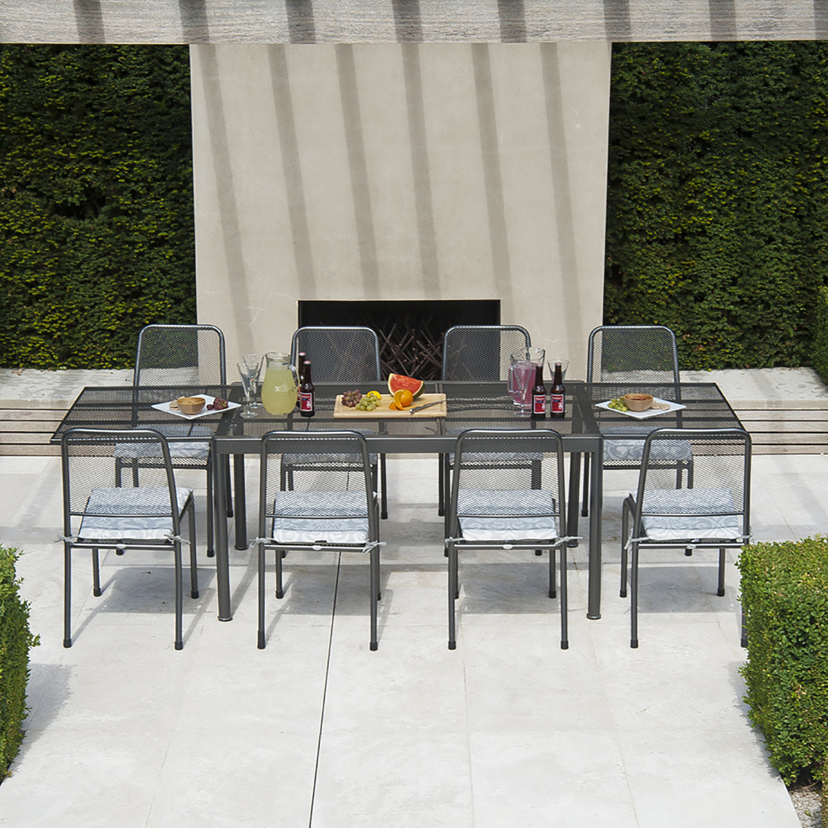 Alexander Rose Portofino 8 Seater Metal Garden Furniture Set with Extending Rectangular Table &amp; Side Chairs