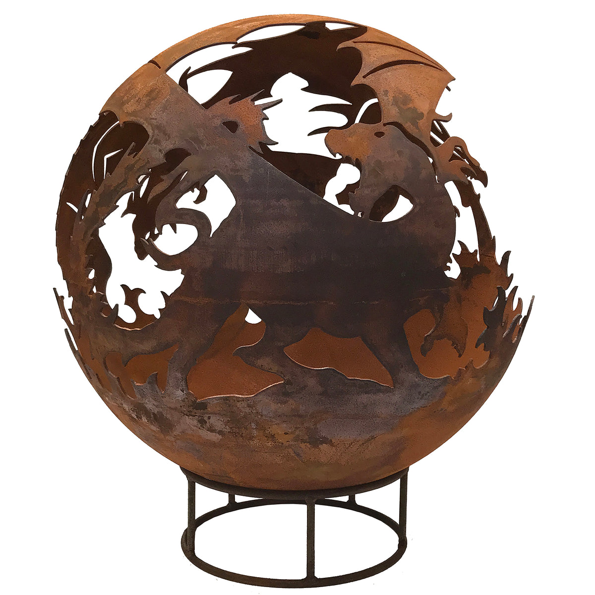 Garden Fire Ball 70cm Dragon Design with Rust Finish