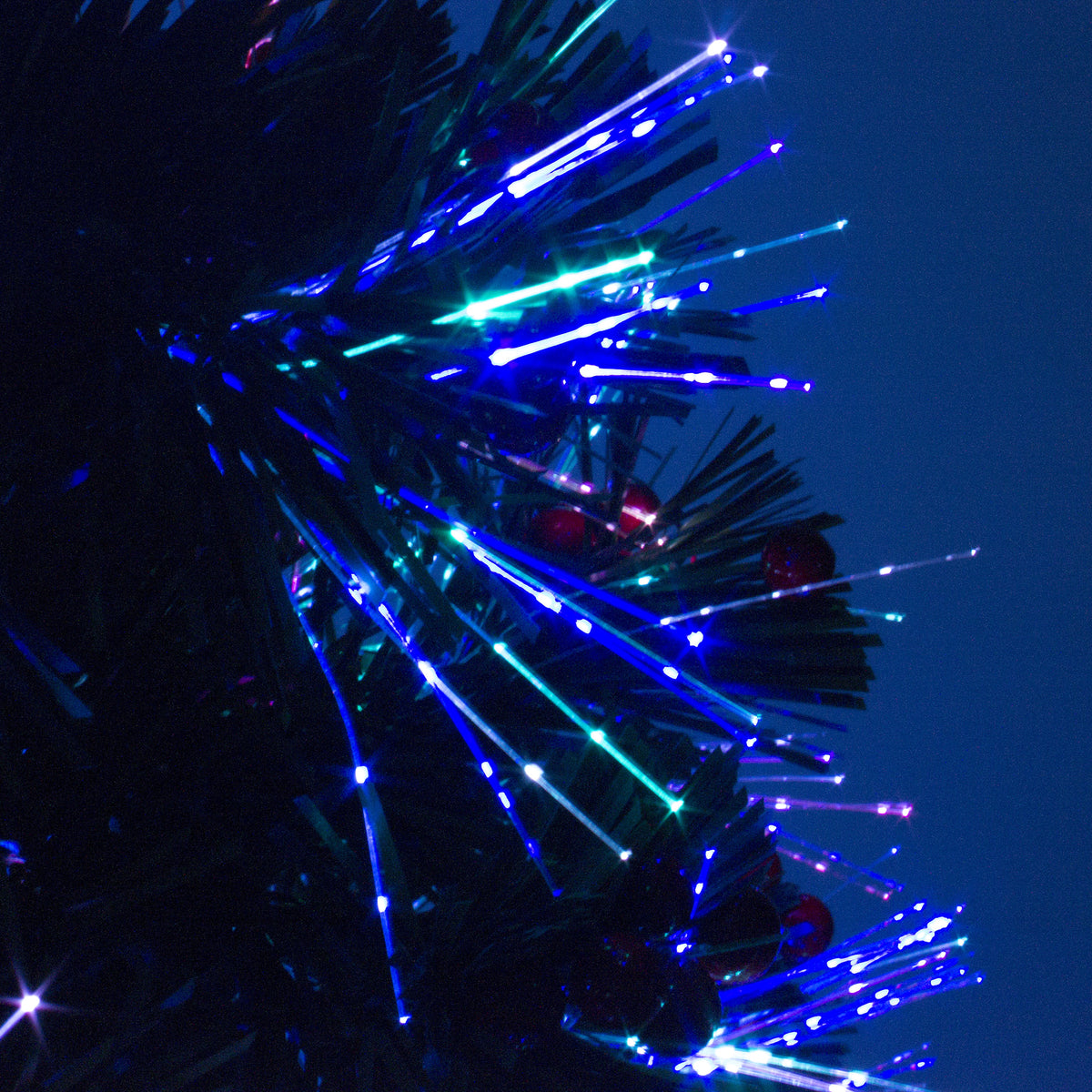 Green Fibre Optic Christmas Tree 2ft to 6ft with Red Berries and Multi Coloured Lights