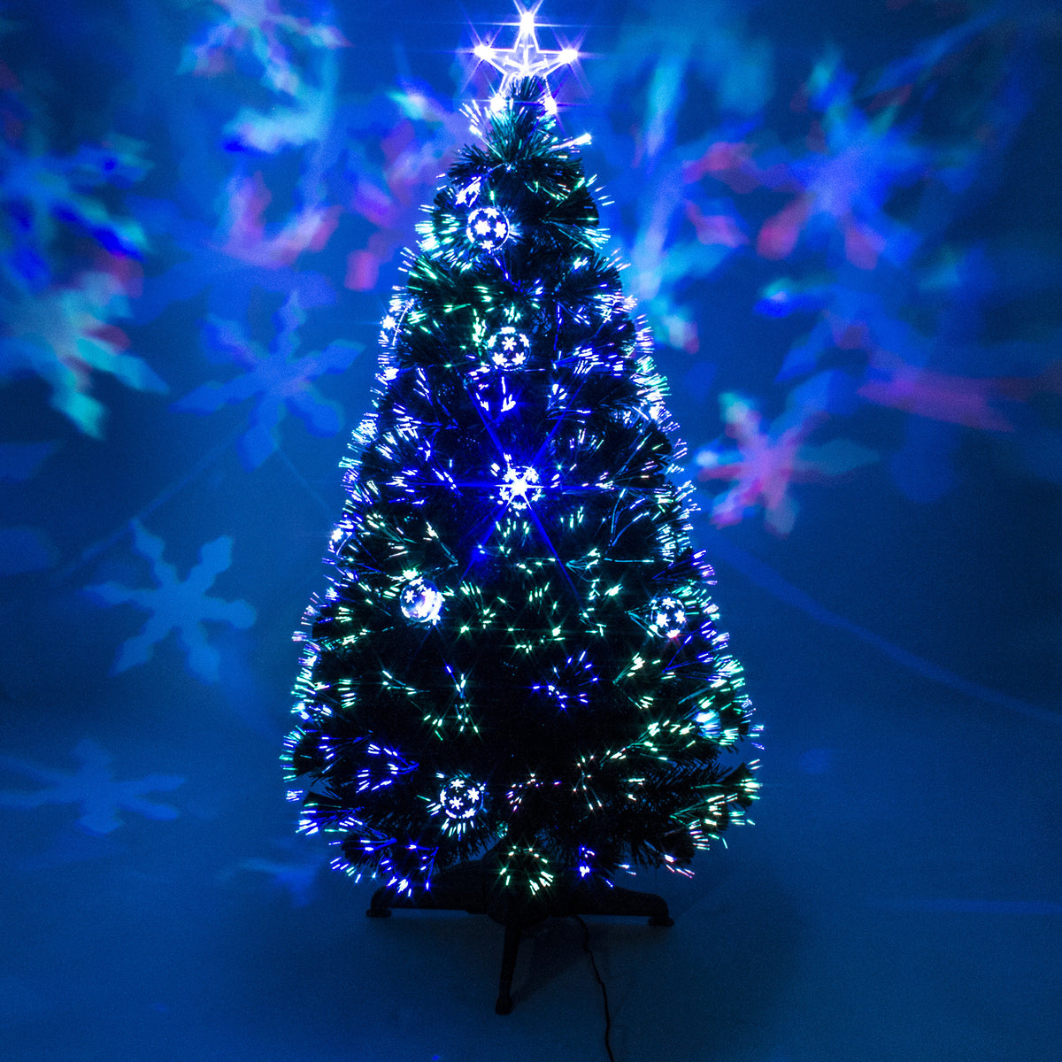 Green Fibre Optic Christmas Tree 2ft to 6ft with Baubles and Multicoloured LED Lights