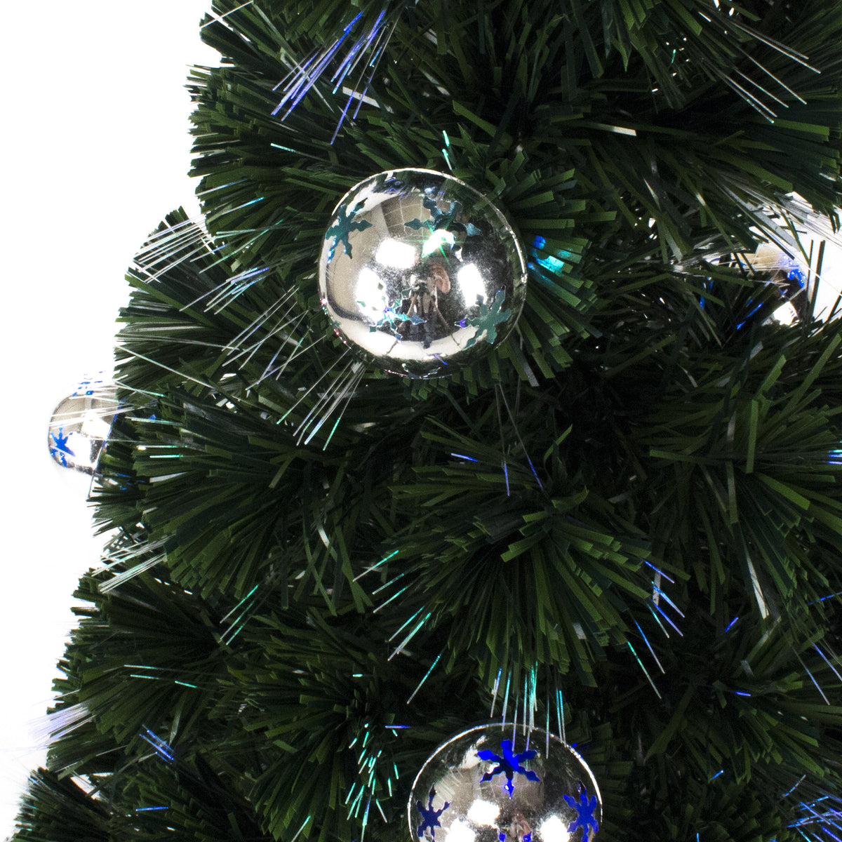 Green Fibre Optic Christmas Tree 2ft to 6ft with Baubles and Multicoloured LED Lights