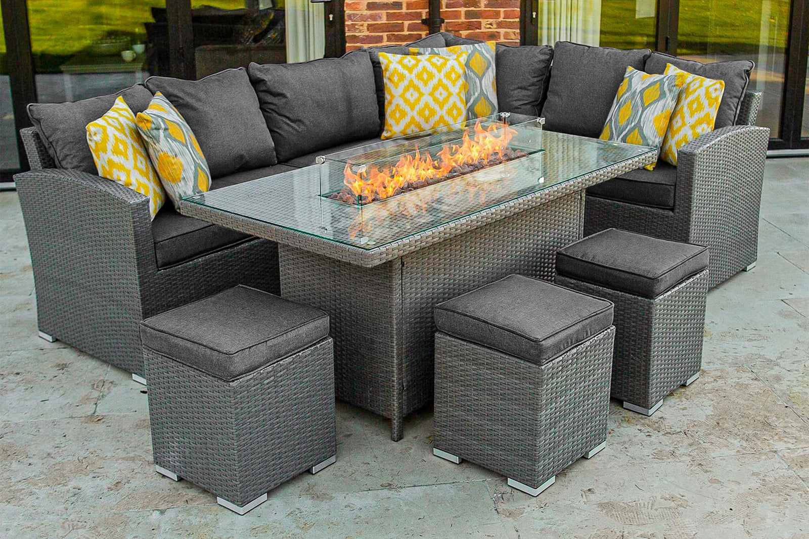 Dakota Rectangular Firepit Casual Dining Set