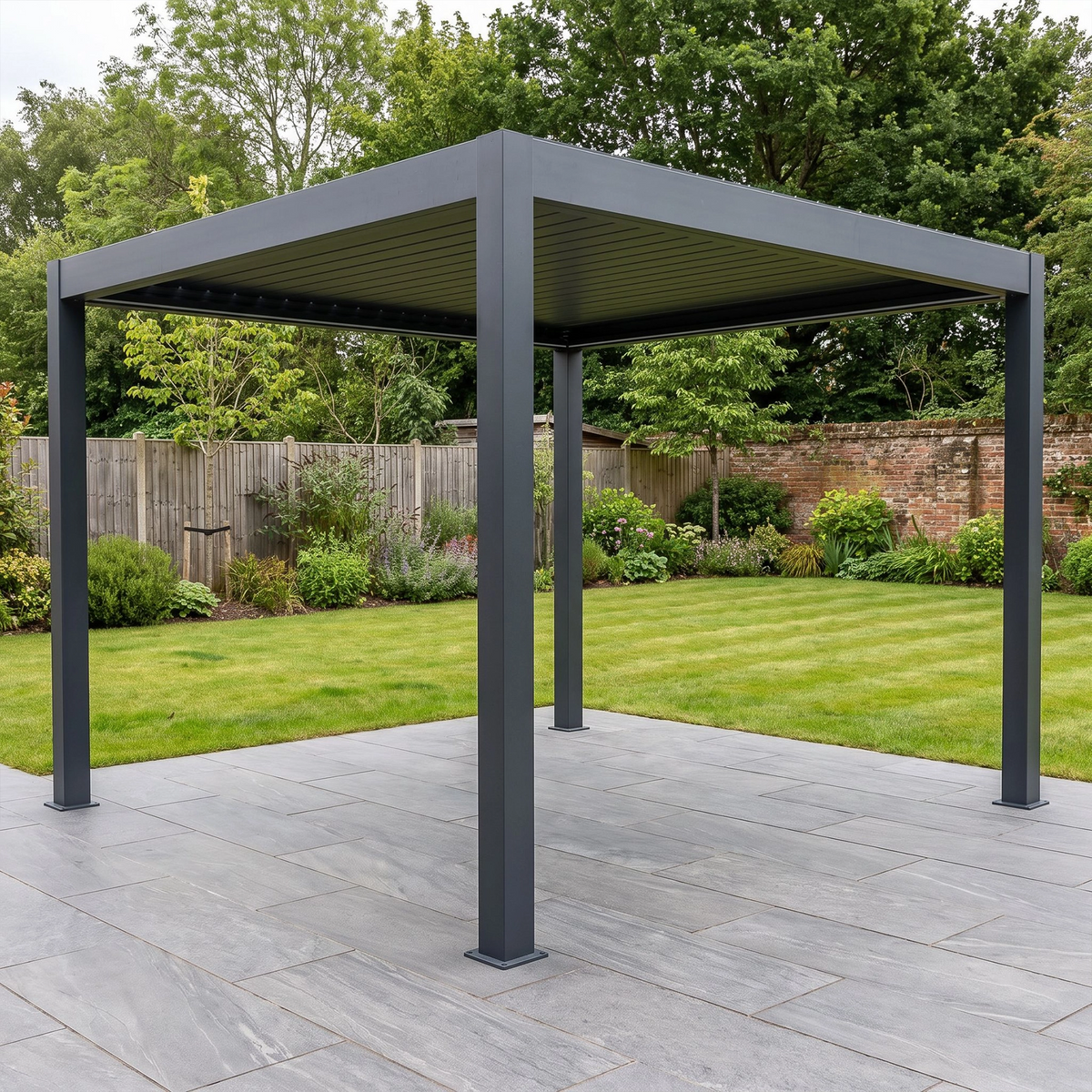 Bracken Outdoors Eclipse Plus 3m x 3m Grey Square Motorised Aluminium Garden Pergola with Lights