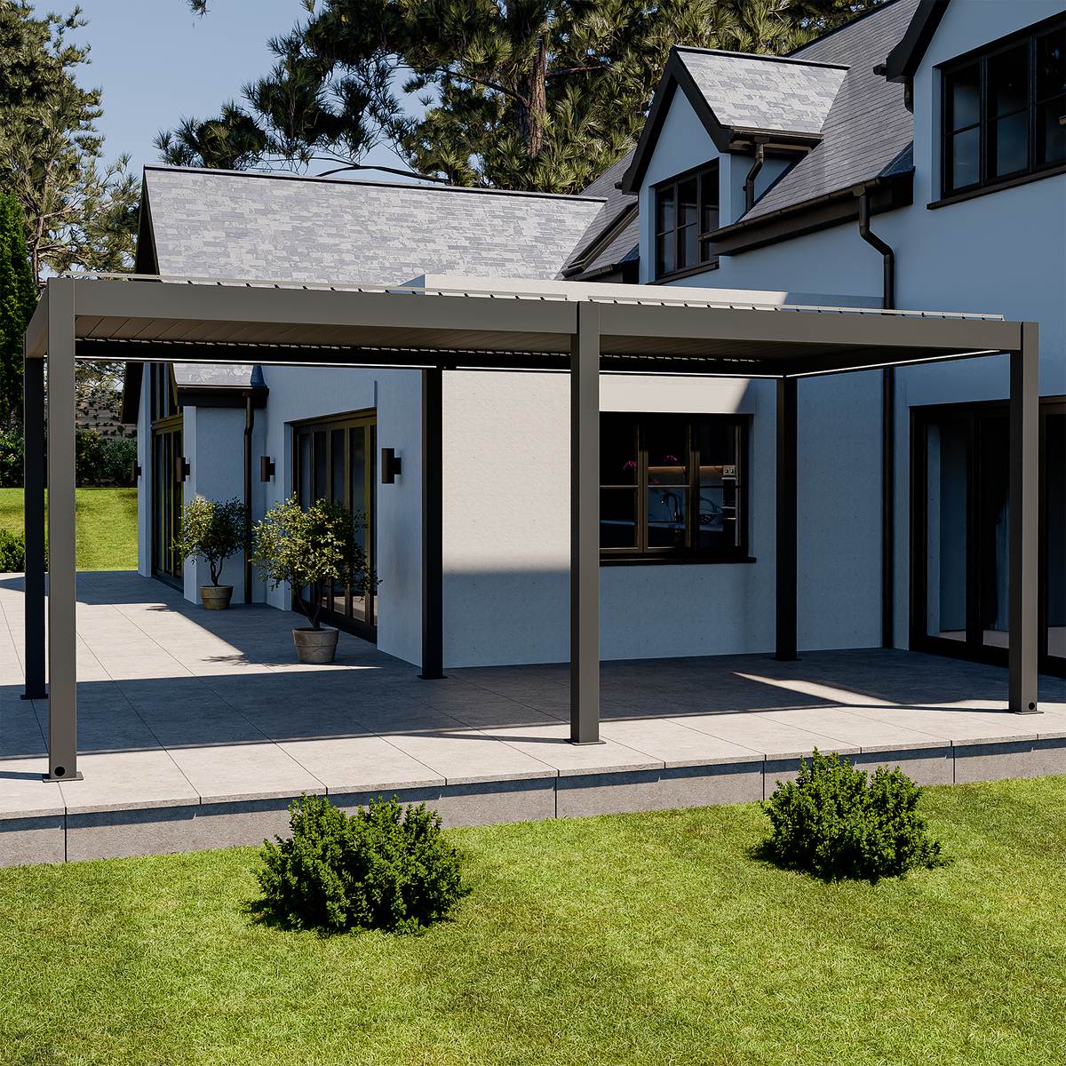 Bracken Outdoors Eclipse Plus 6m x 3m Grey Motorised Aluminium Garden Pergola with LED Lights