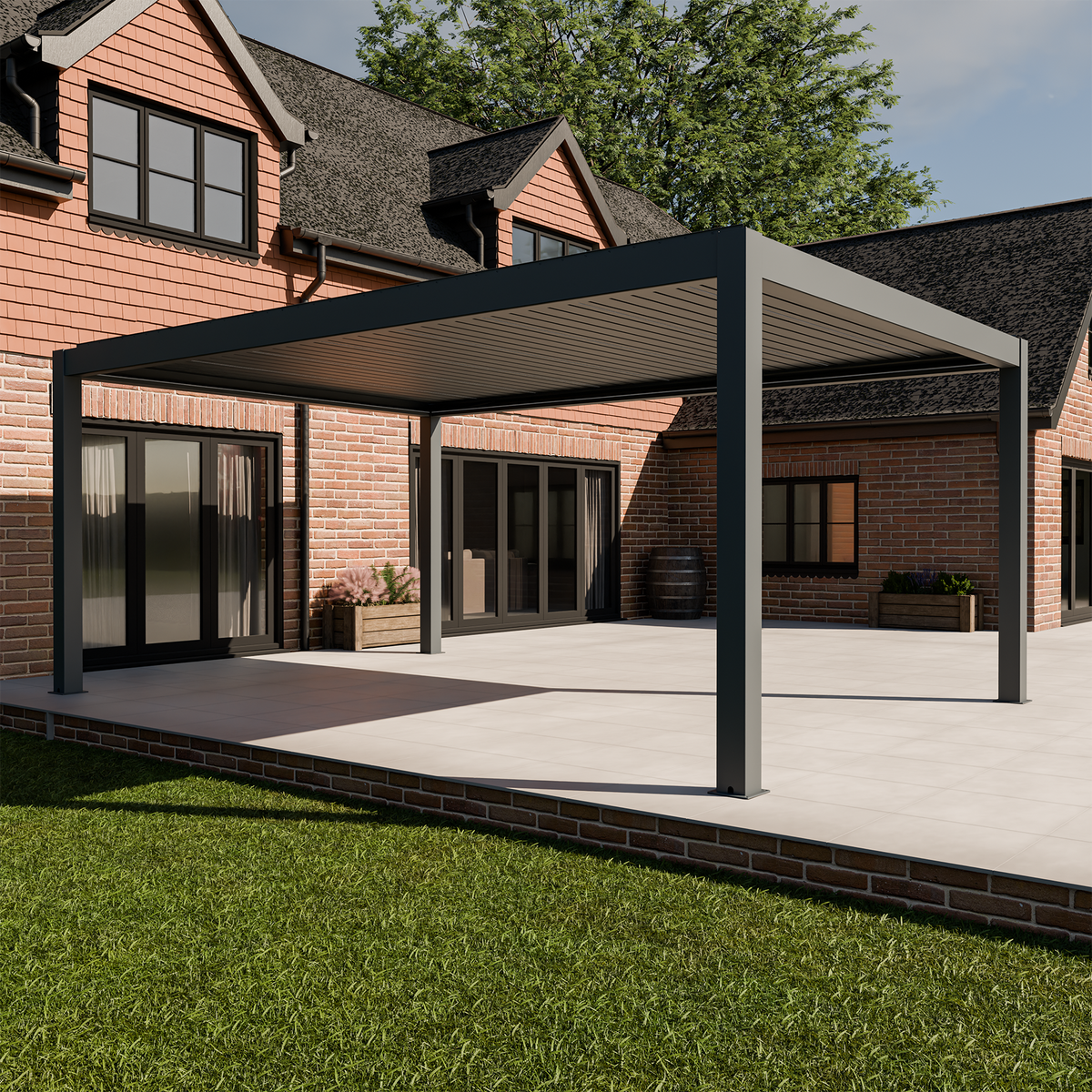 Bracken Outdoors Meridian 6m x 4m Grey Motorised Aluminium Garden Pergola with LED Lights