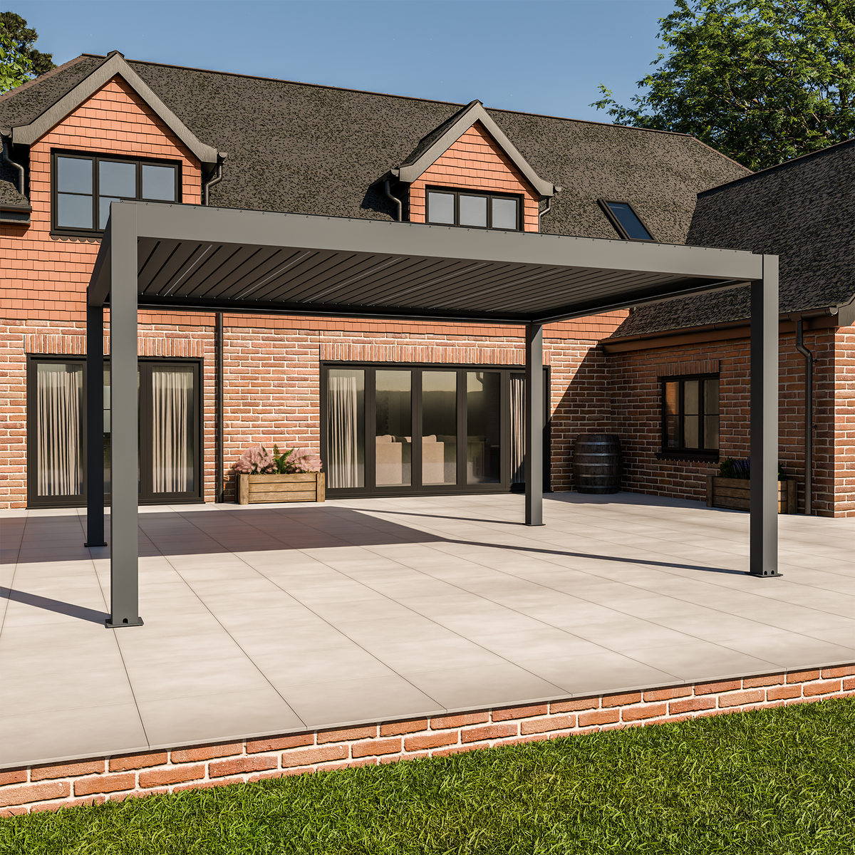 Bracken Outdoors Meridian 5m x 4m Grey Motorised Aluminium Garden Pergola with LED Lights