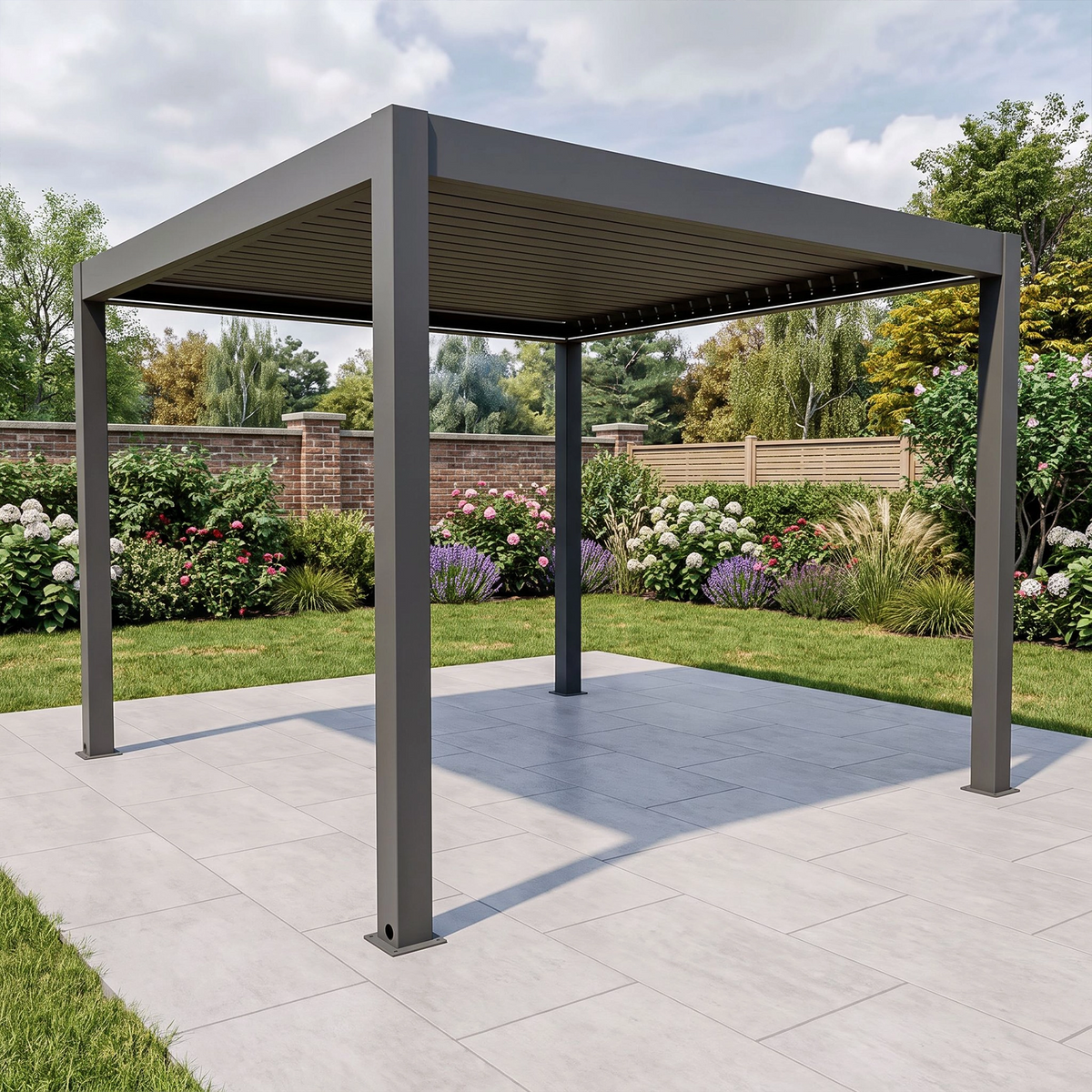 Bracken Outdoors Eclipse Plus 3m x 3m Grey Square Motorised Aluminium Garden Pergola with Lights