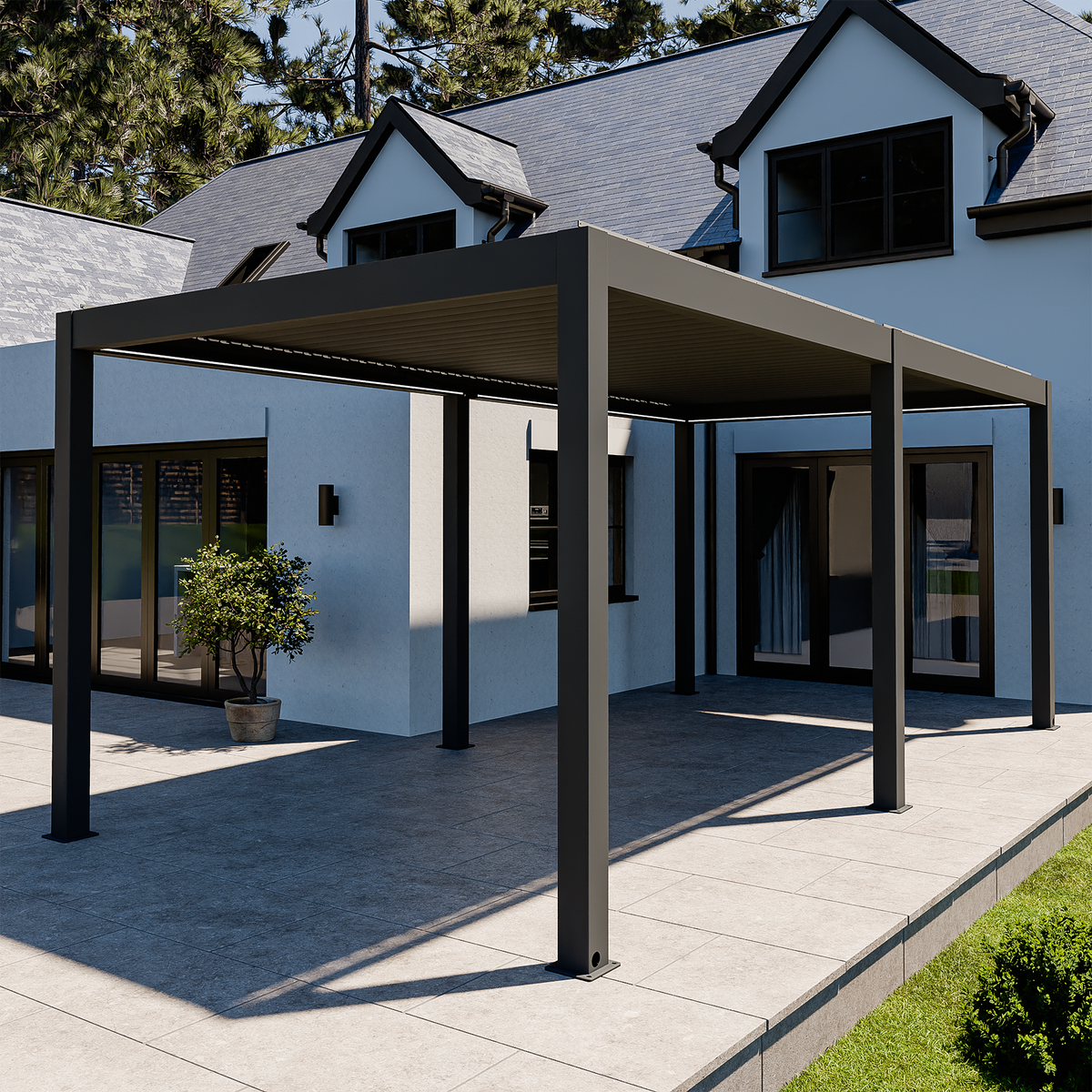 Bracken Outdoors Eclipse Plus 6m x 3m Grey Motorised Aluminium Garden Pergola with LED Lights