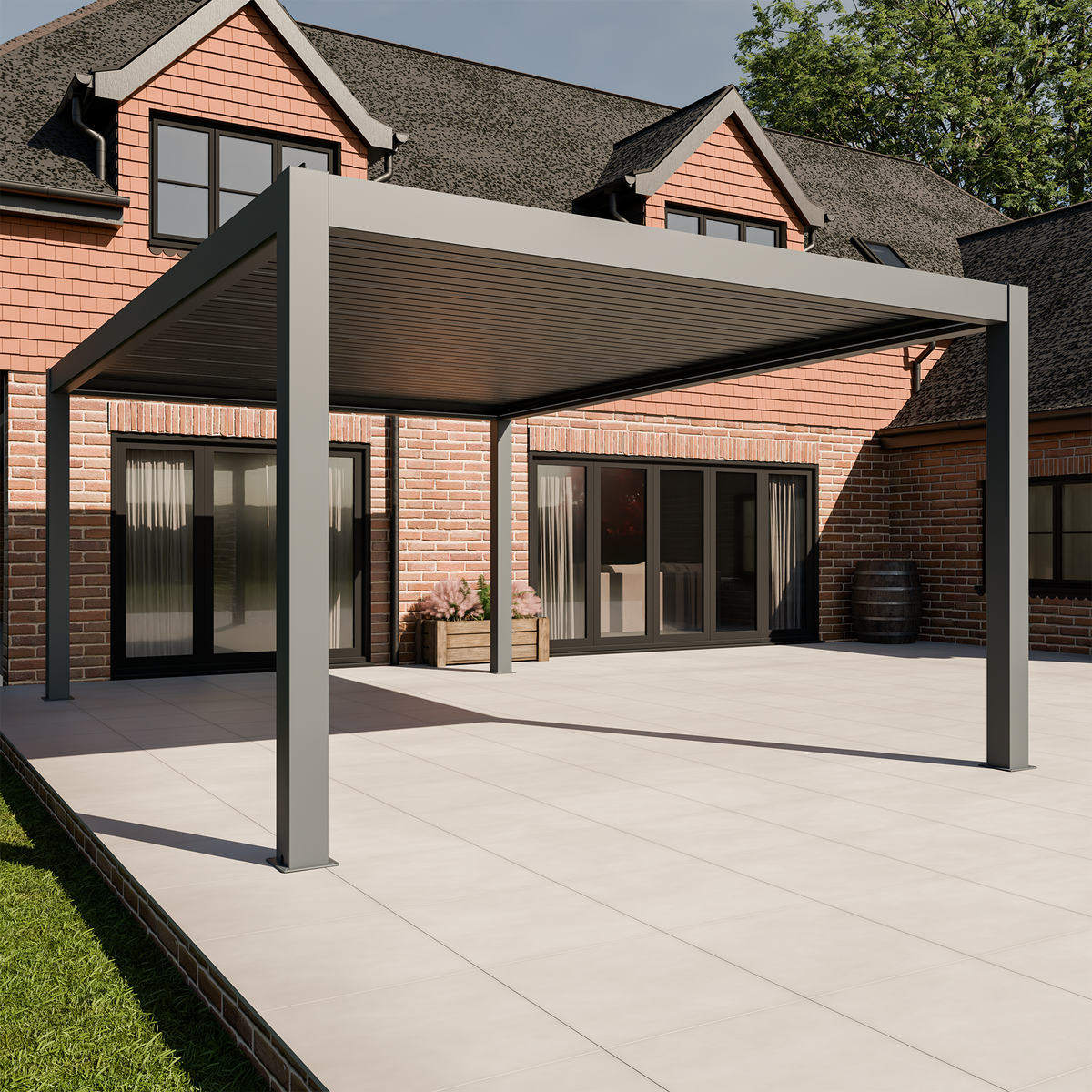 Bracken Outdoors Meridian 6m x 4m Grey Motorised Aluminium Garden Pergola with LED Lights