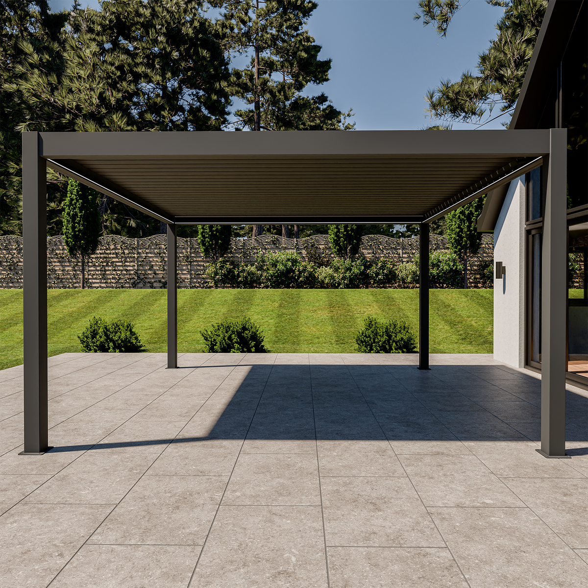 Bracken Outdoors Eclipse Plus 4m x 4m Grey Square Motorised Aluminium Garden Pergola with Lights