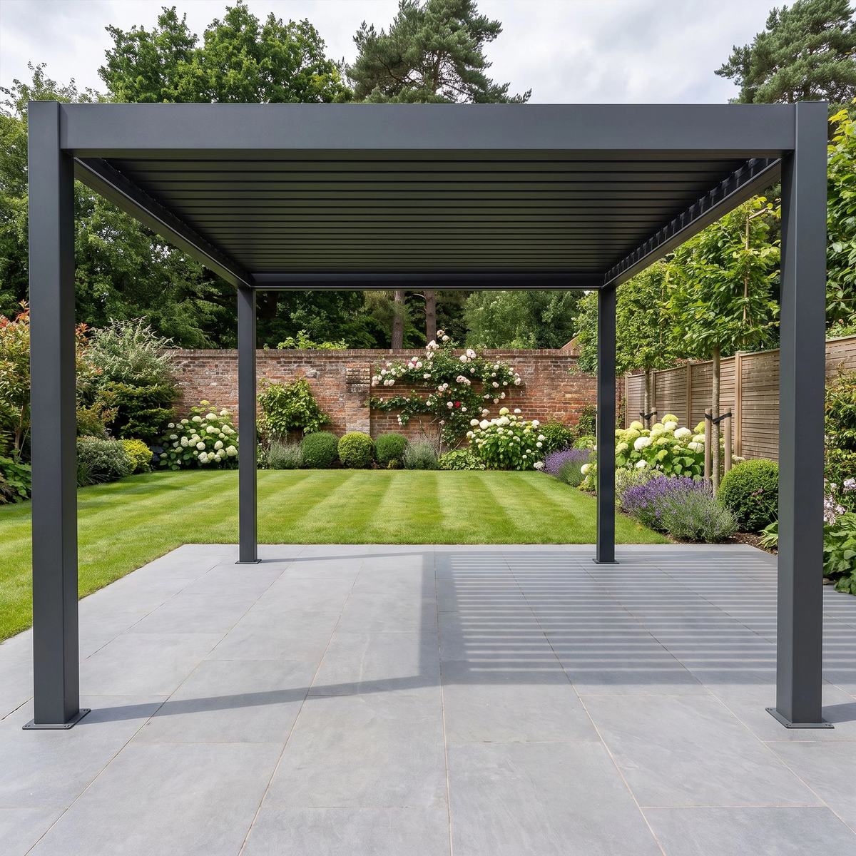 Bracken Outdoors Eclipse Plus 3m x 3m Grey Square Motorised Aluminium Garden Pergola with Lights