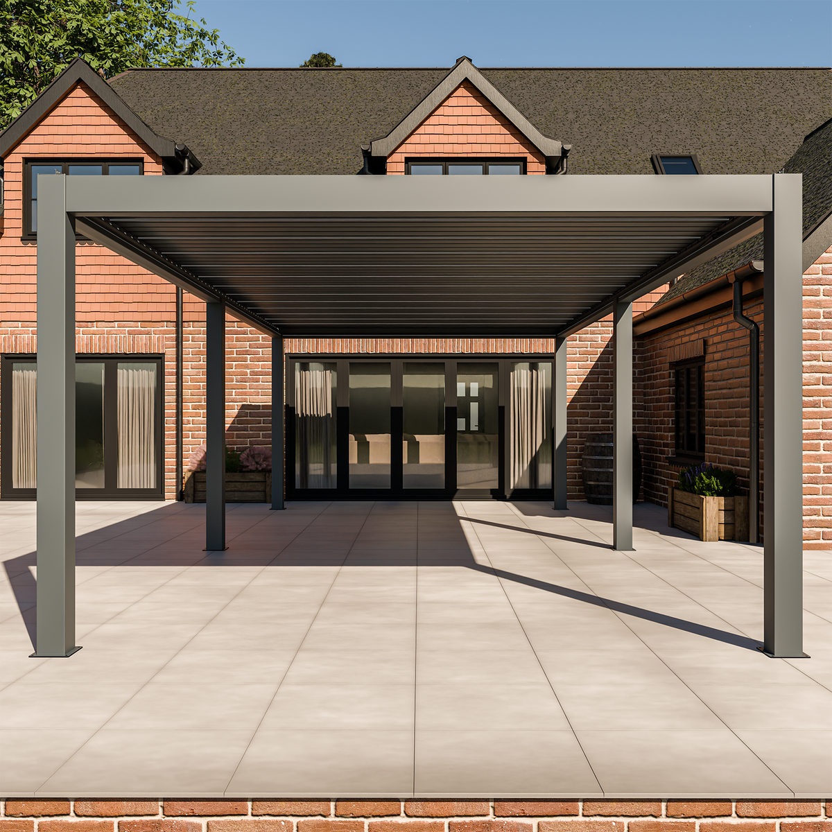 Bracken Outdoors Meridian 8m x 4m Motorised Grey Aluminium Garden Pergola with LED Lights