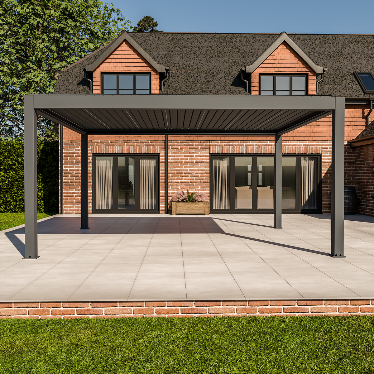 Bracken Outdoors Meridian 5m x 4m Grey Motorised Aluminium Garden Pergola with LED Lights