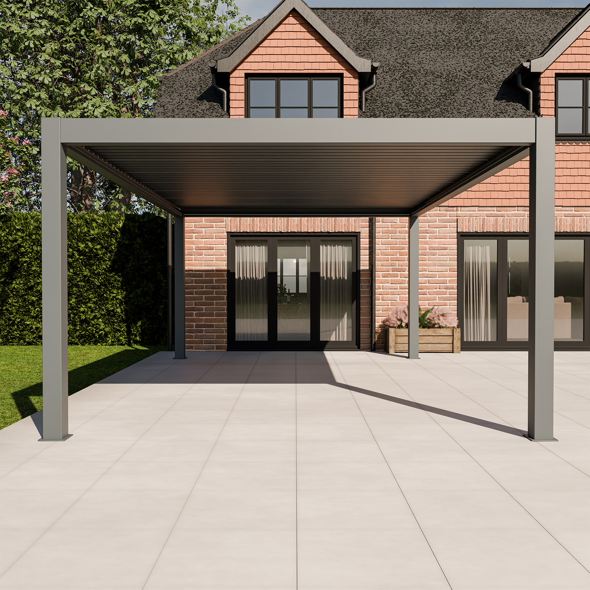 Bracken Outdoors Meridian 6m x 4m Grey Motorised Aluminium Garden Pergola with LED Lights