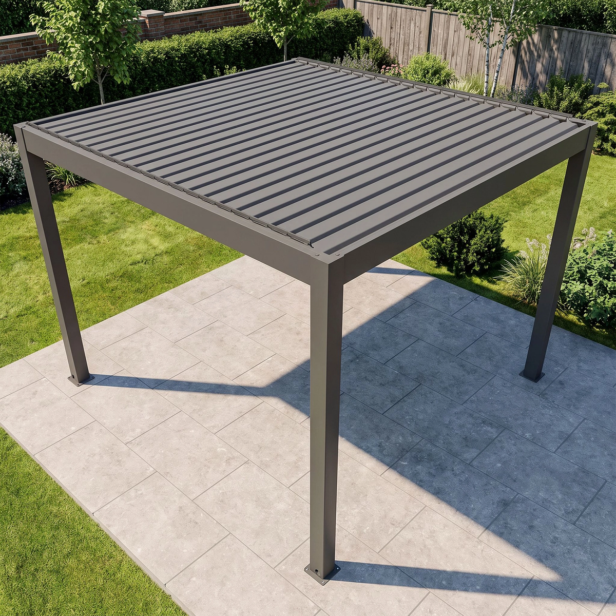Bracken Outdoors Eclipse Plus 3m x 3m Grey Square Motorised Aluminium Garden Pergola with Lights