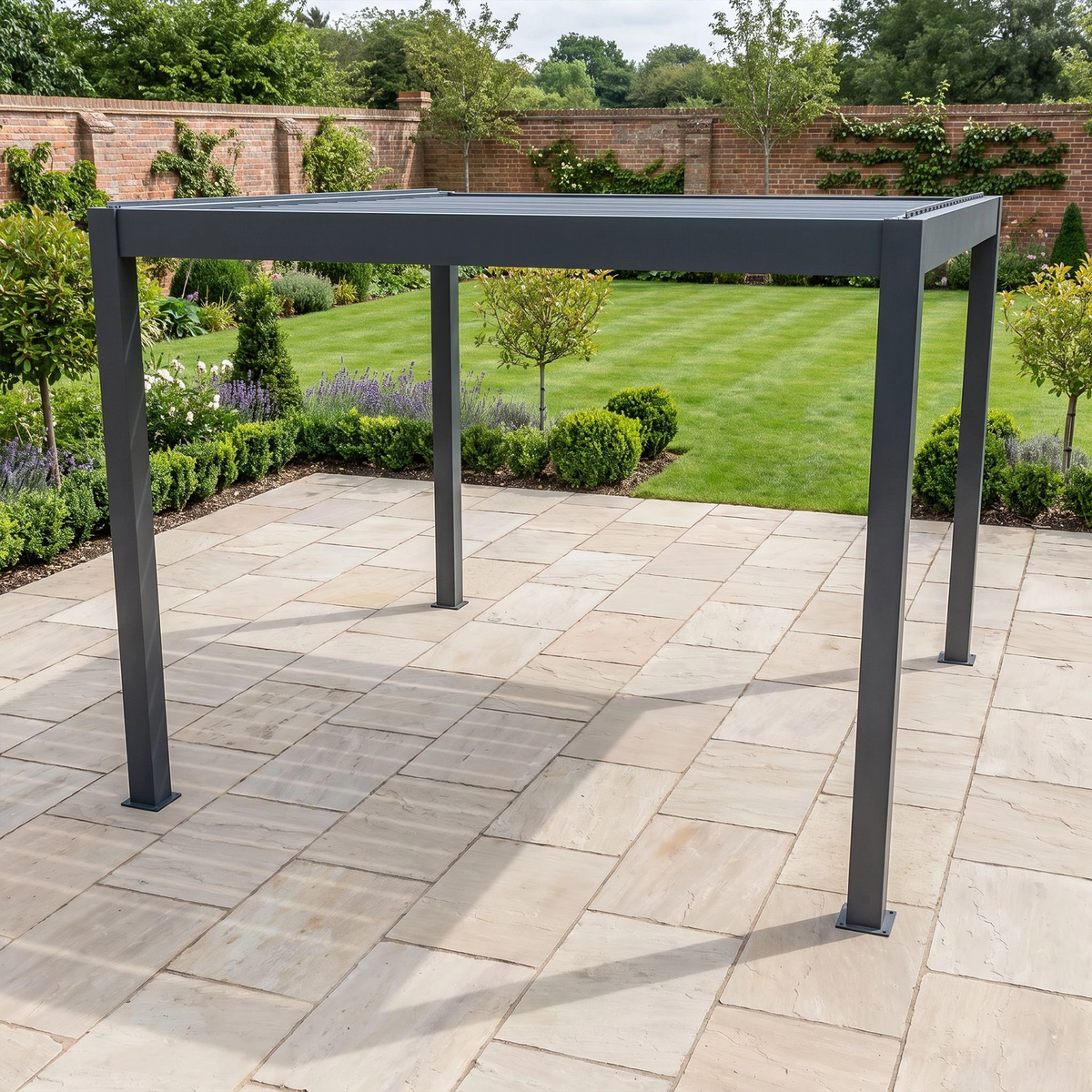 Bracken Outdoors Eclipse Plus 3m x 3m Grey Square Motorised Aluminium Garden Pergola with Lights