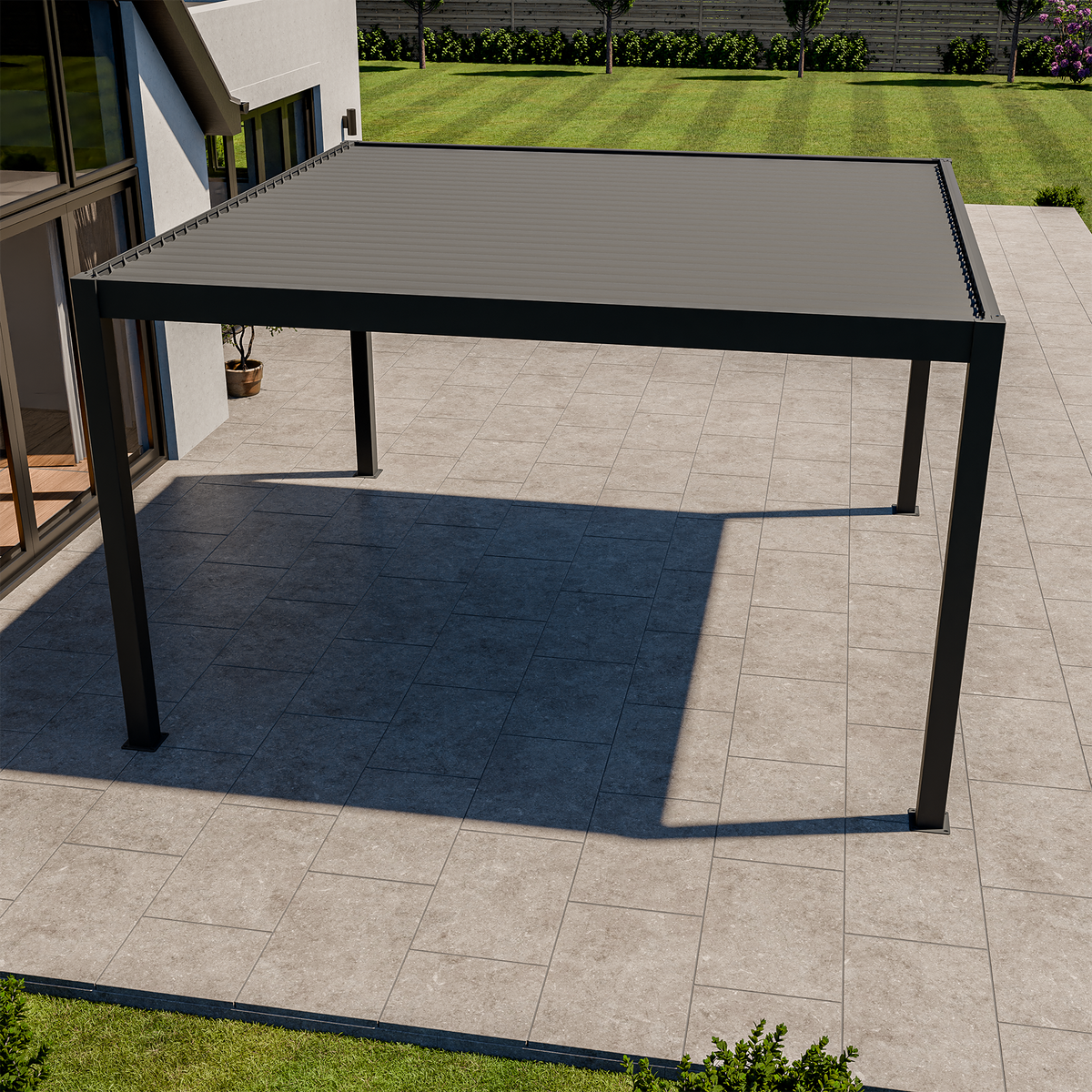 Bracken Outdoors Eclipse Plus 4m x 4m Grey Square Motorised Aluminium Garden Pergola with Lights
