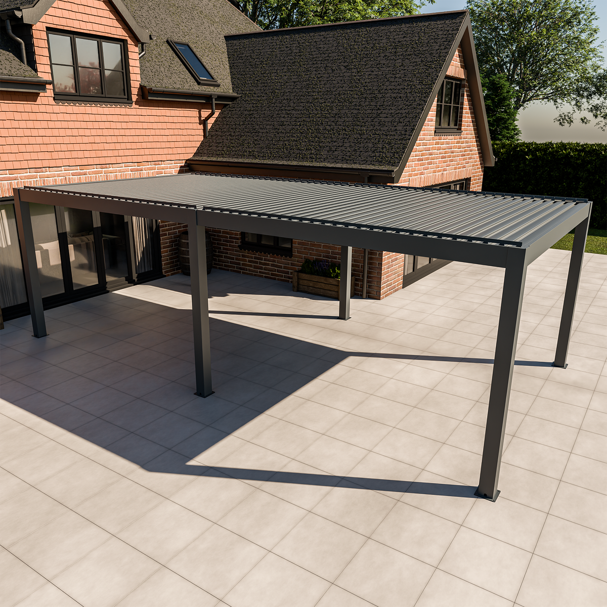 Bracken Outdoors Meridian 8m x 4m Motorised Grey Aluminium Garden Pergola with LED Lights
