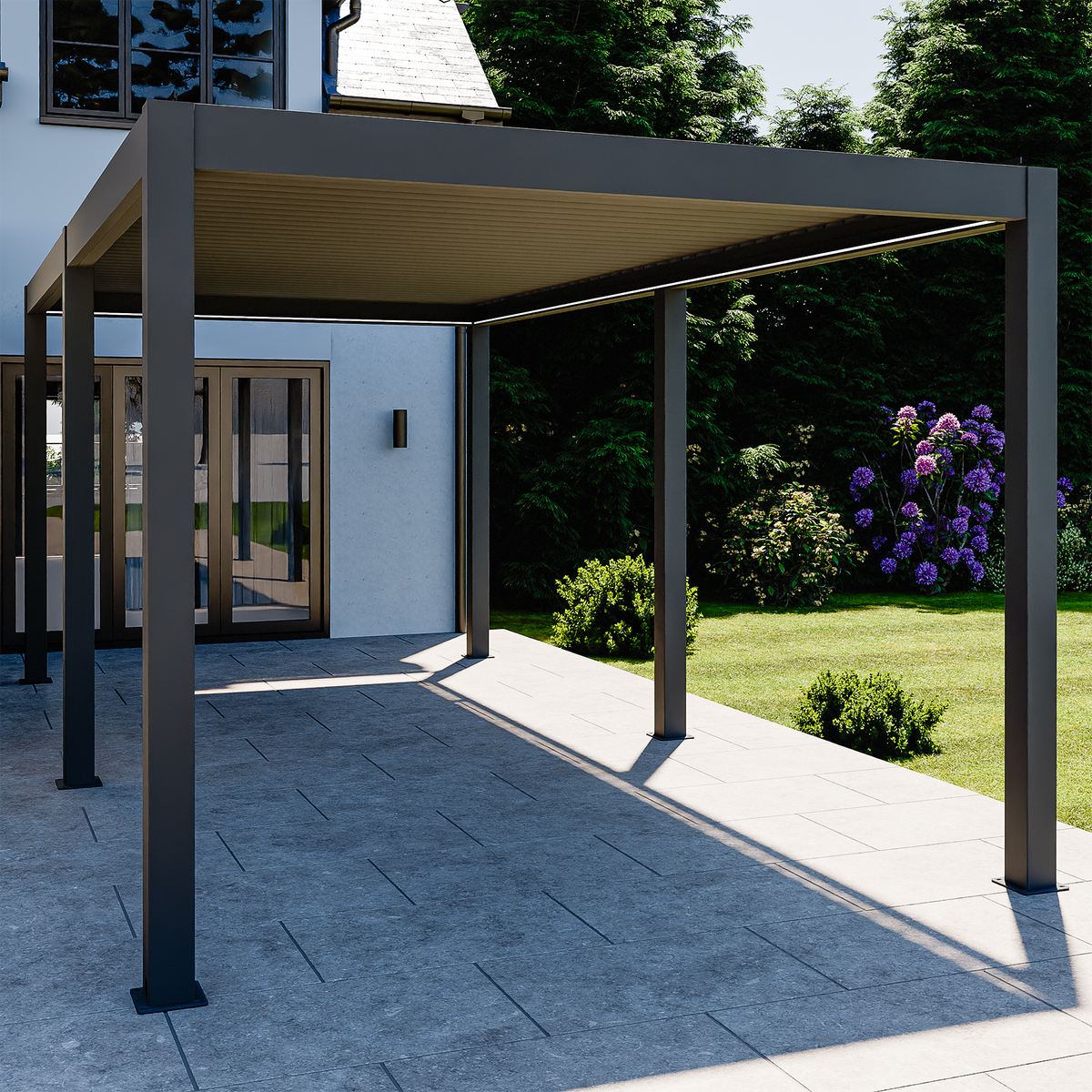 Bracken Outdoors Eclipse Plus 6m x 3m Grey Motorised Aluminium Garden Pergola with LED Lights