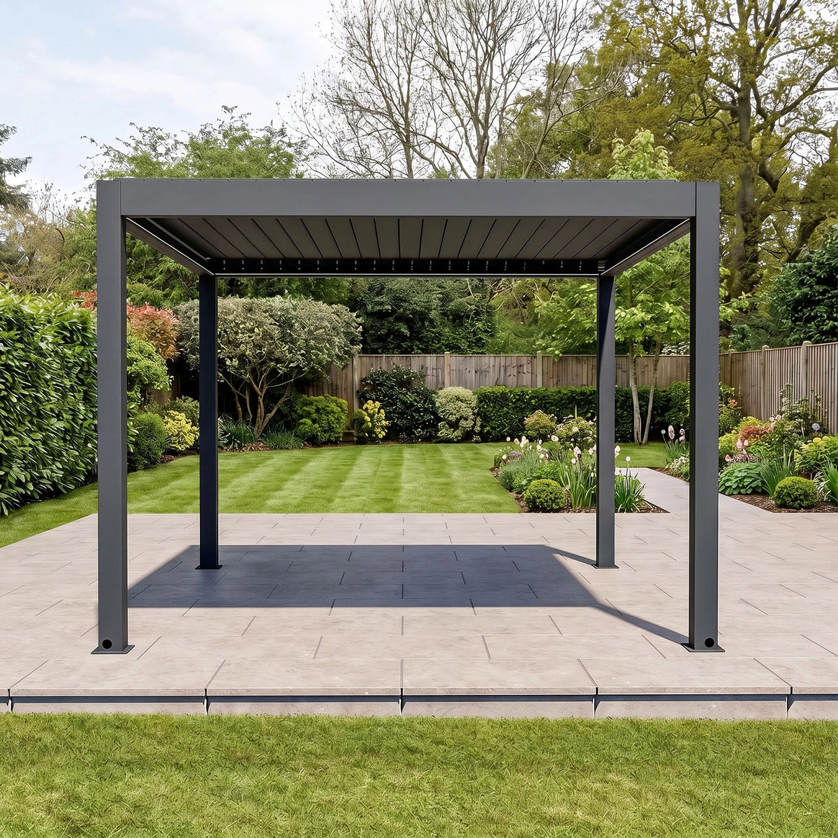 Bracken Outdoors Eclipse Plus 3m x 3m Grey Square Motorised Aluminium Garden Pergola with Lights