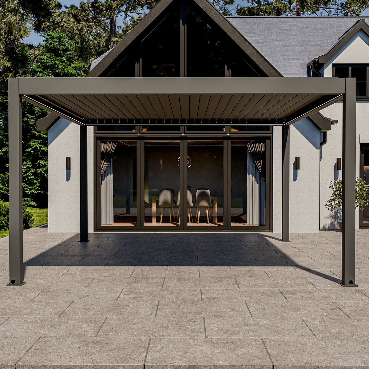 Bracken Outdoors Eclipse Plus 4m x 4m Grey Square Motorised Aluminium Garden Pergola with Lights