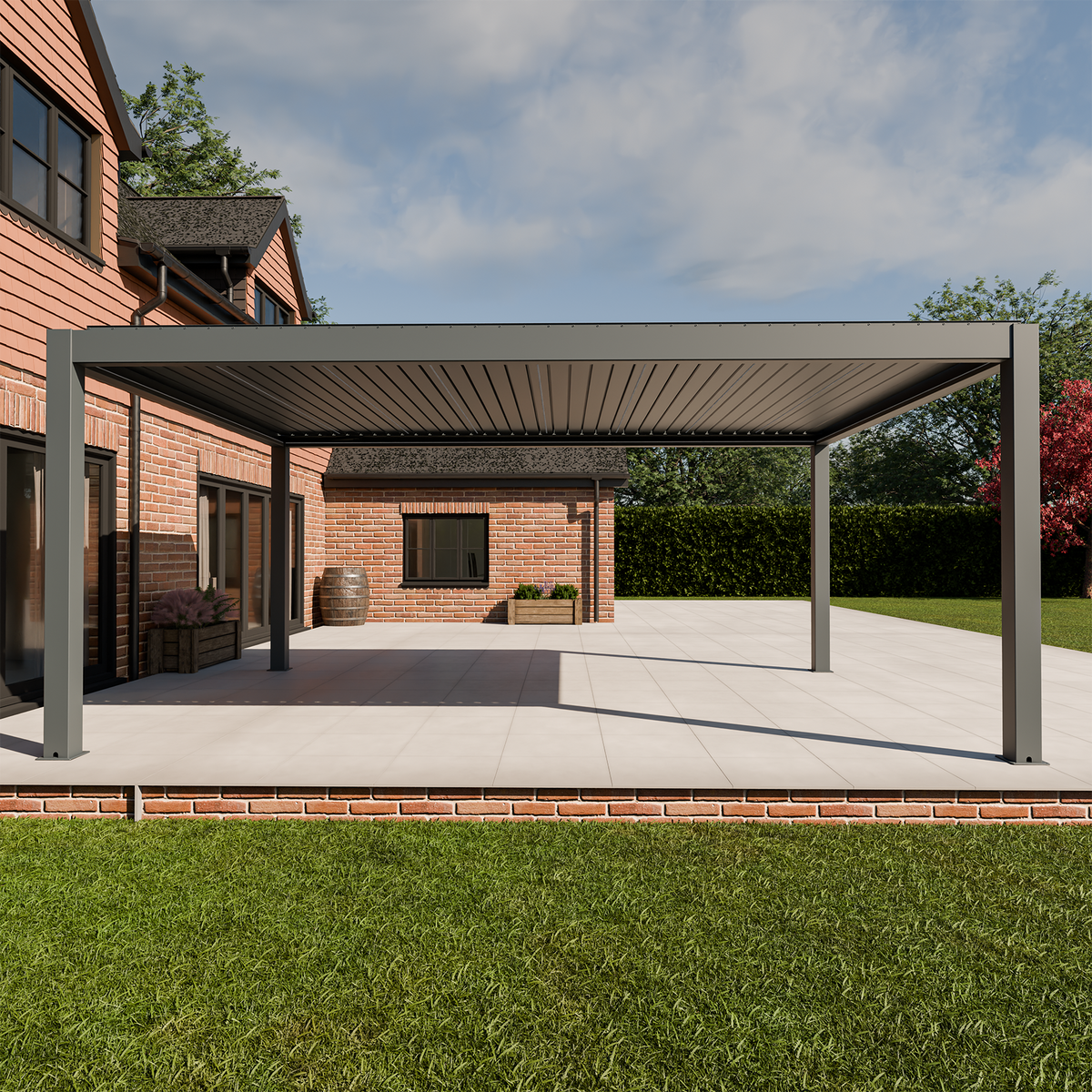 Bracken Outdoors Meridian 6m x 4m Grey Motorised Aluminium Garden Pergola with LED Lights