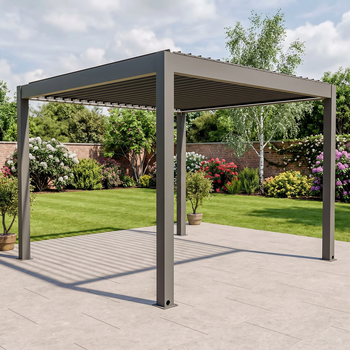 Bracken Outdoors Eclipse Plus 3m x 3m Grey Square Motorised Aluminium Garden Pergola with Lights
