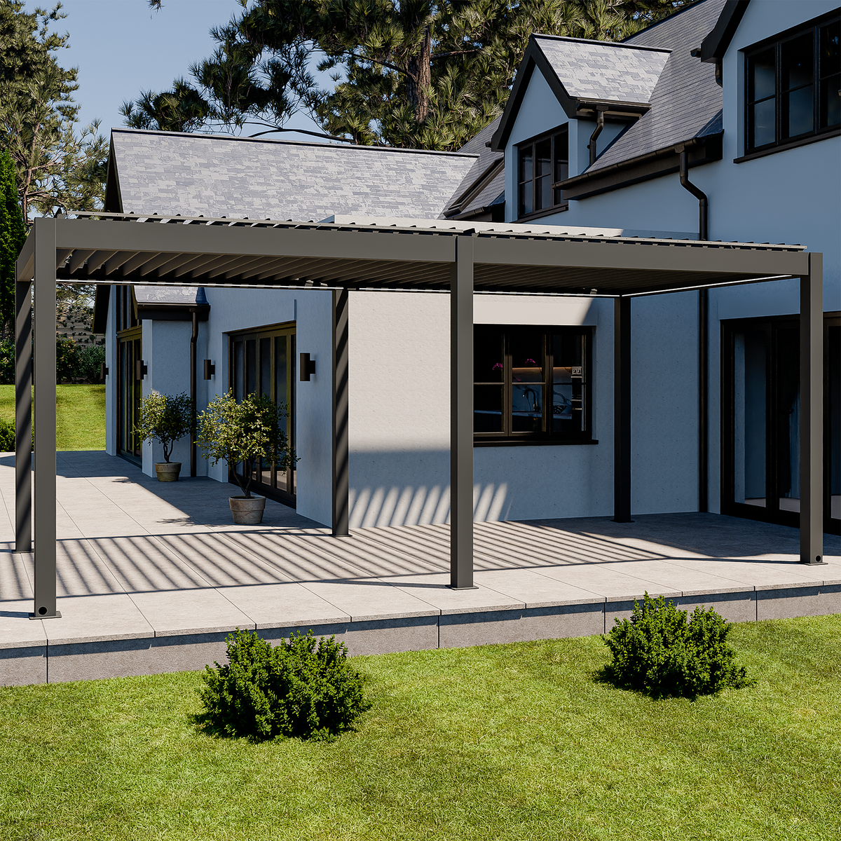 Bracken Outdoors Eclipse Plus 6m x 3m Grey Motorised Aluminium Garden Pergola with LED Lights