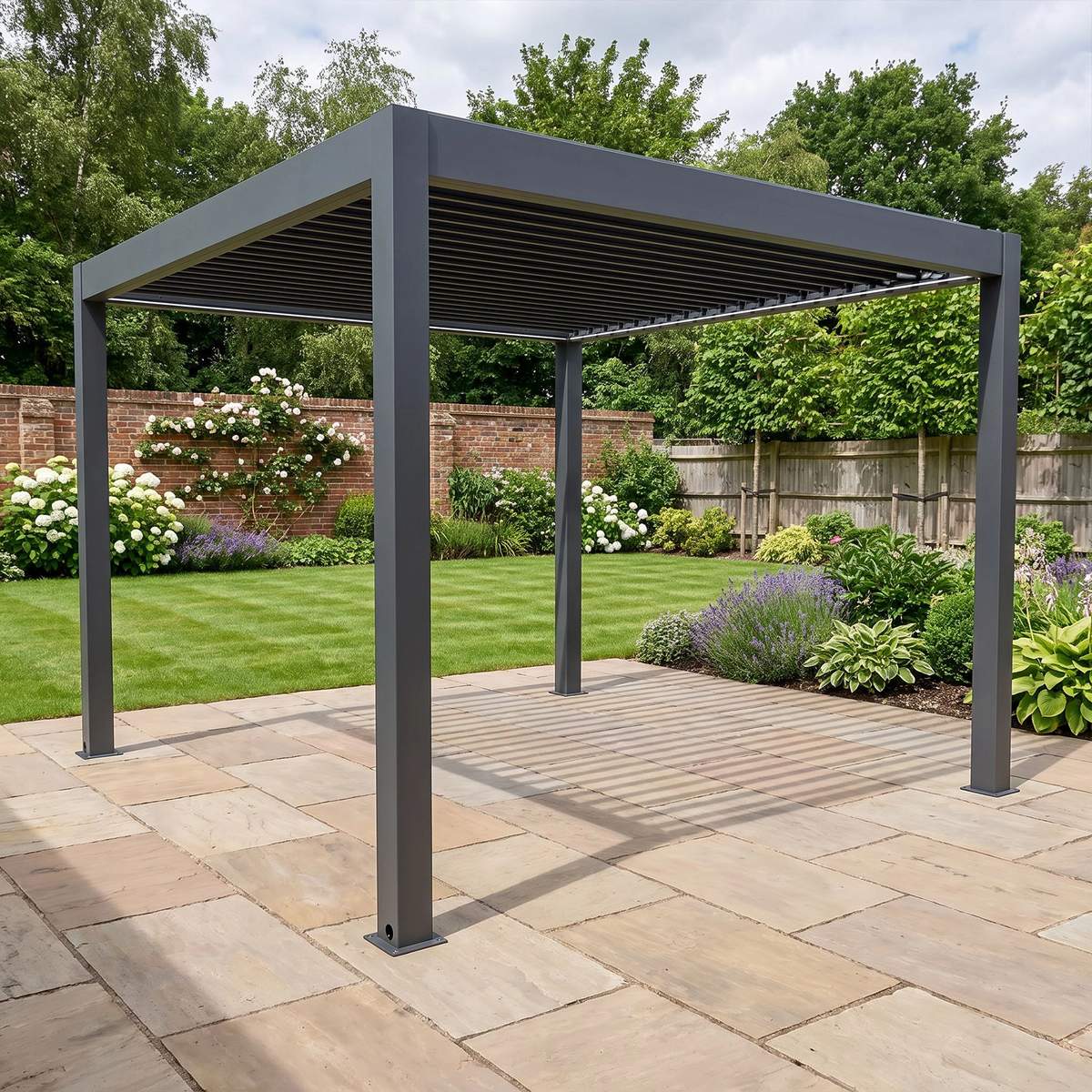 Bracken Outdoors Eclipse Plus 3m x 3m Grey Square Motorised Aluminium Garden Pergola with Lights