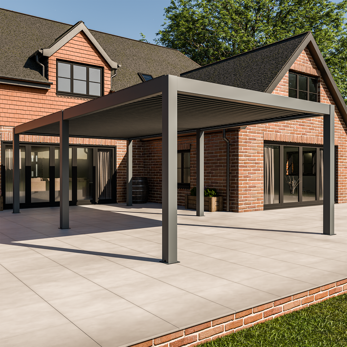 Bracken Outdoors Meridian 8m x 4m Motorised Grey Aluminium Garden Pergola with LED Lights