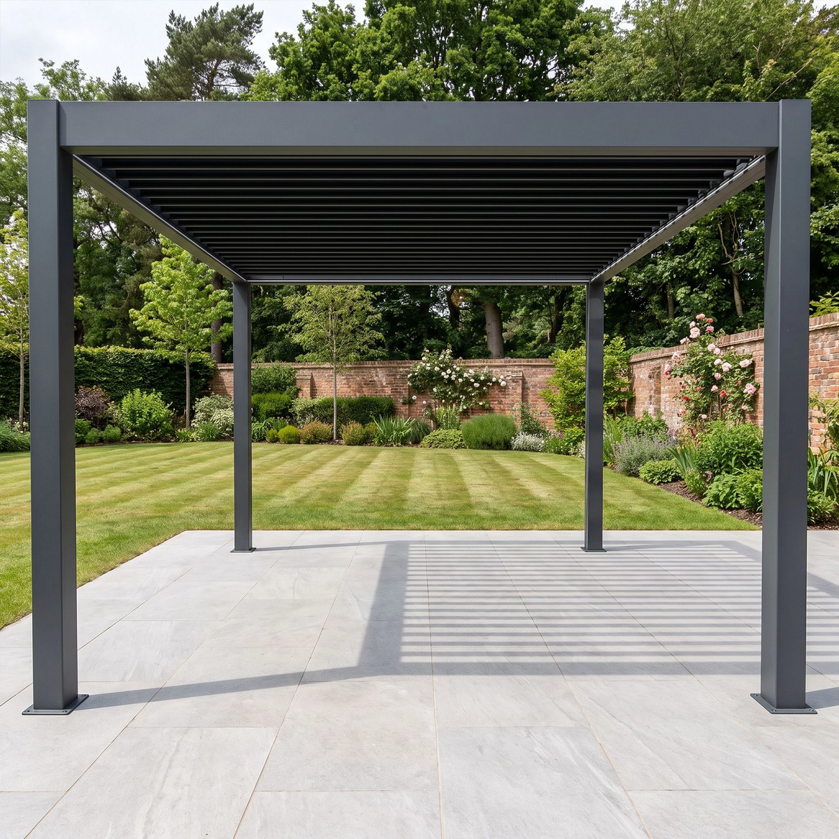 Bracken Outdoors Eclipse Plus 3m x 3m Grey Square Motorised Aluminium Garden Pergola with Lights