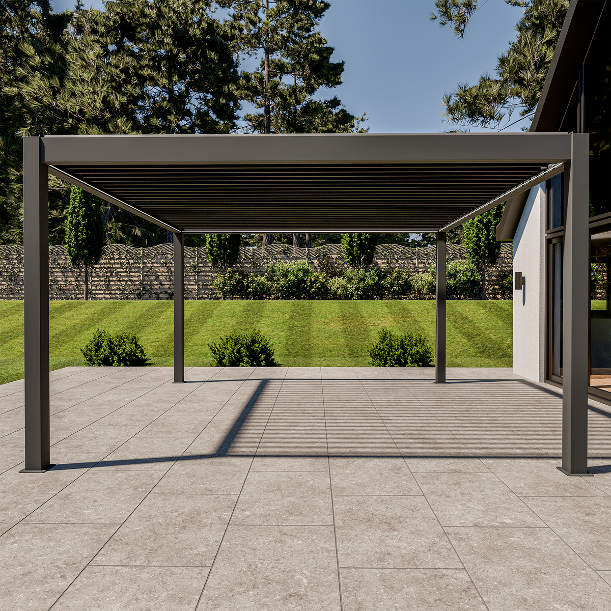 Bracken Outdoors Eclipse Plus 4m x 4m Grey Square Motorised Aluminium Garden Pergola with Lights