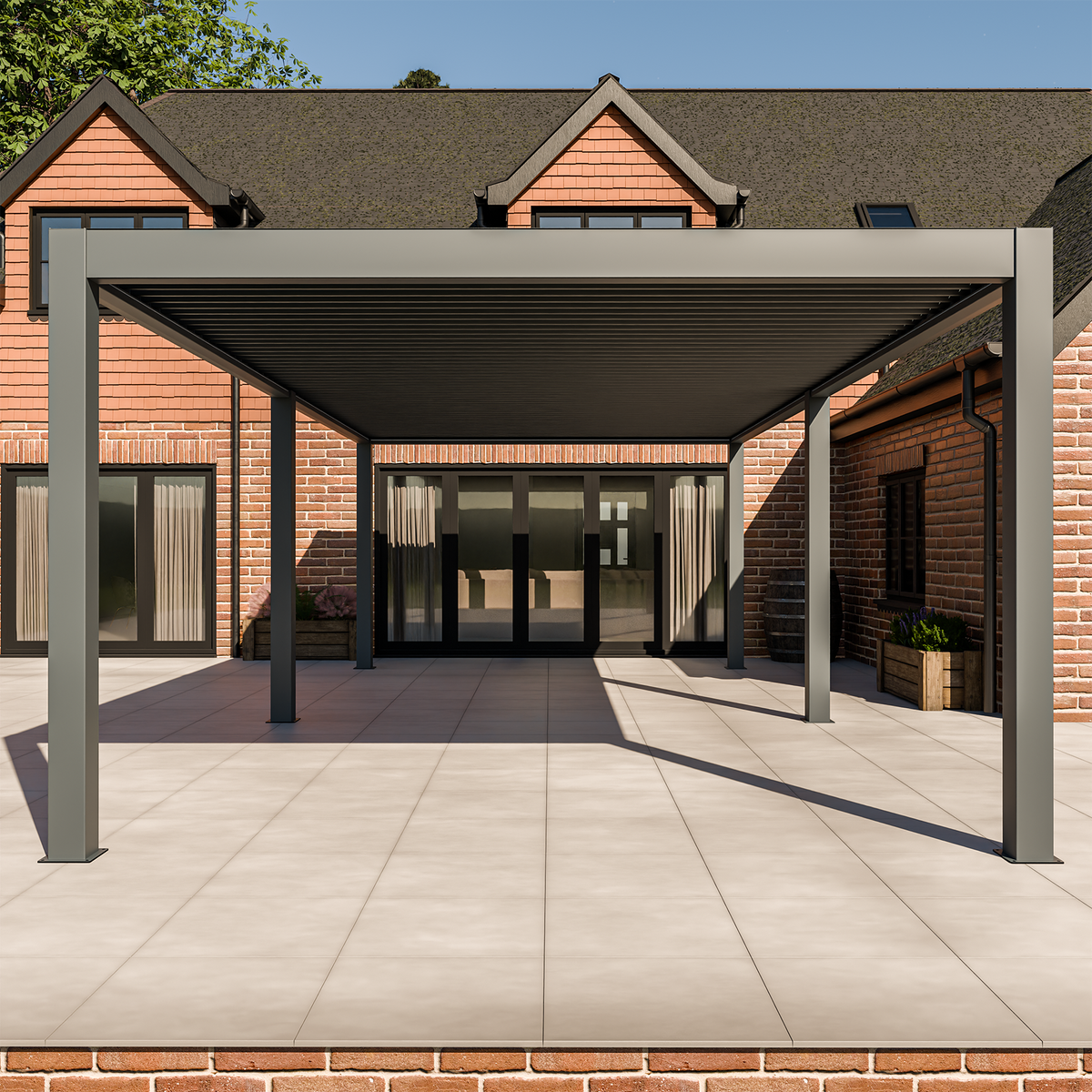 Bracken Outdoors Meridian 8m x 4m Motorised Grey Aluminium Garden Pergola with LED Lights