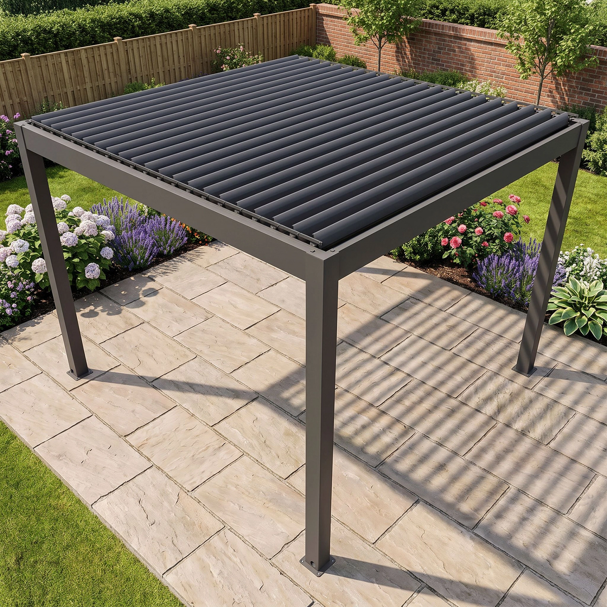 Bracken Outdoors Eclipse Plus 3m x 3m Grey Square Motorised Aluminium Garden Pergola with Lights