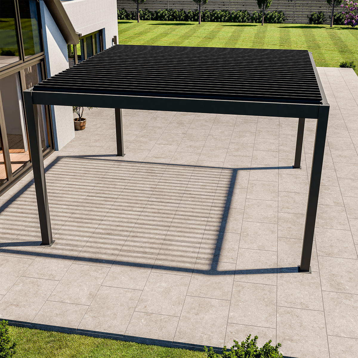 Bracken Outdoors Eclipse Plus 4m x 4m Grey Square Motorised Aluminium Garden Pergola with Lights