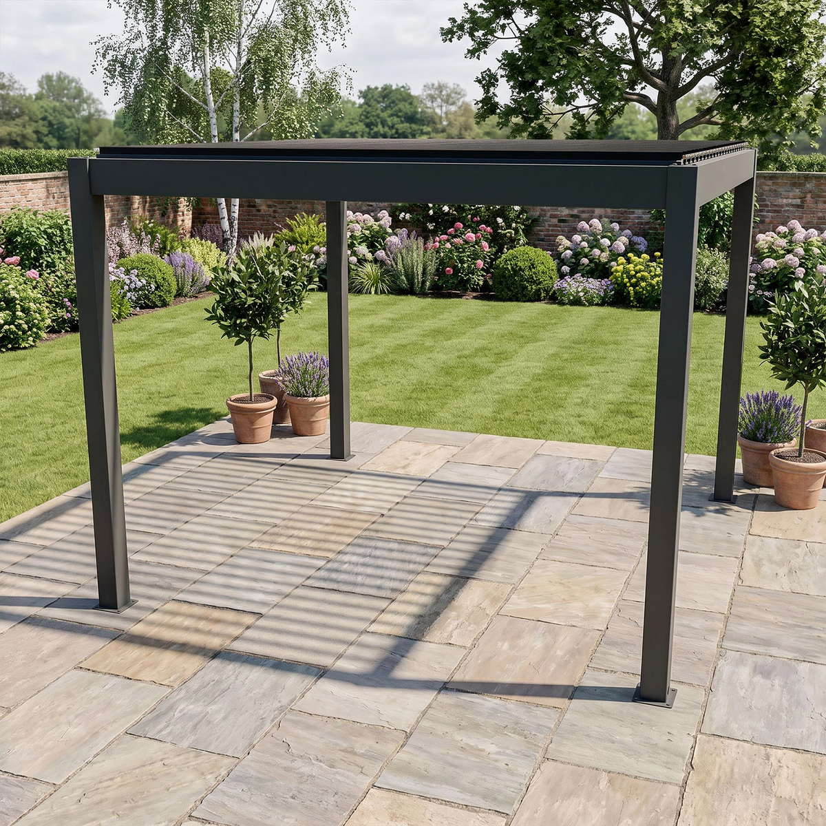 Bracken Outdoors Eclipse Plus 3m x 3m Grey Square Motorised Aluminium Garden Pergola with Lights