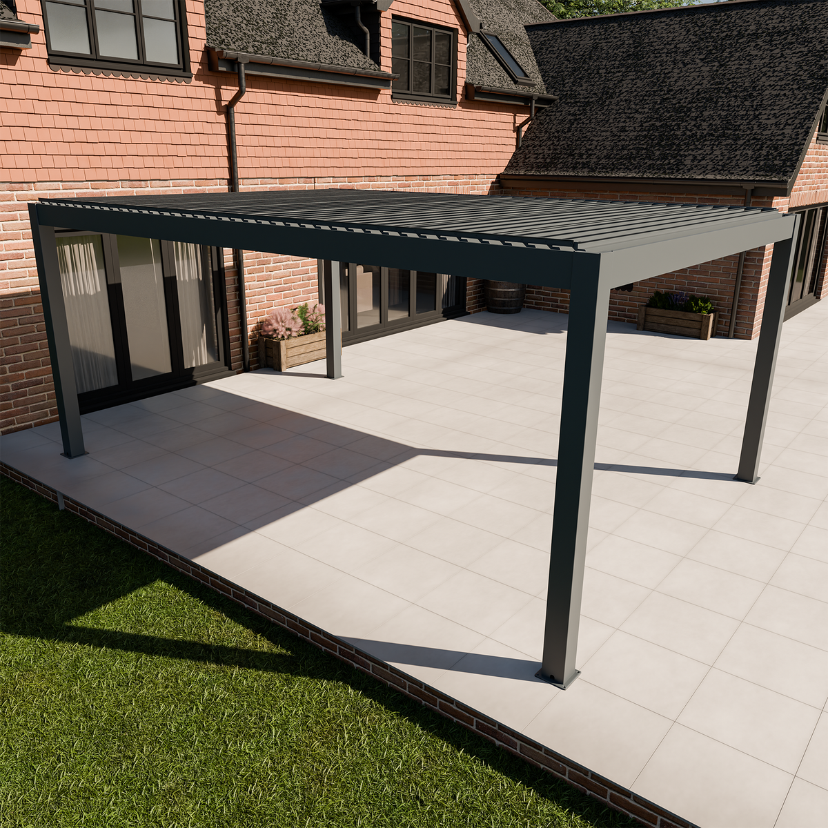 Bracken Outdoors Meridian 6m x 4m Grey Motorised Aluminium Garden Pergola with LED Lights