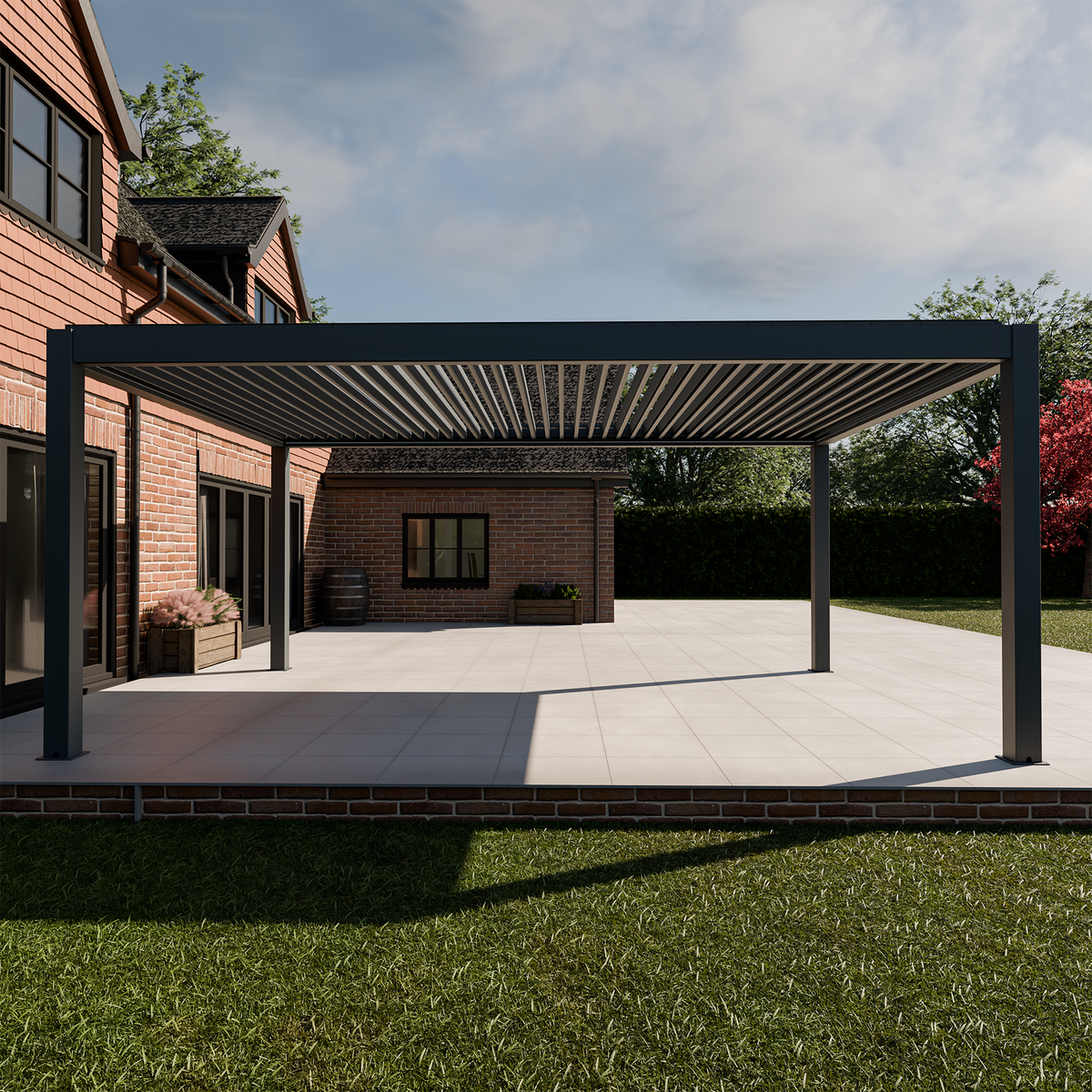 Bracken Outdoors Meridian 6m x 4m Grey Motorised Aluminium Garden Pergola with LED Lights